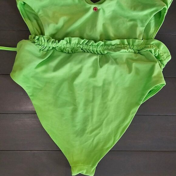 Red Carter Women's Lime Green Ruffle Cutout Side One Piece Swimsuit - Picture 10 of 11